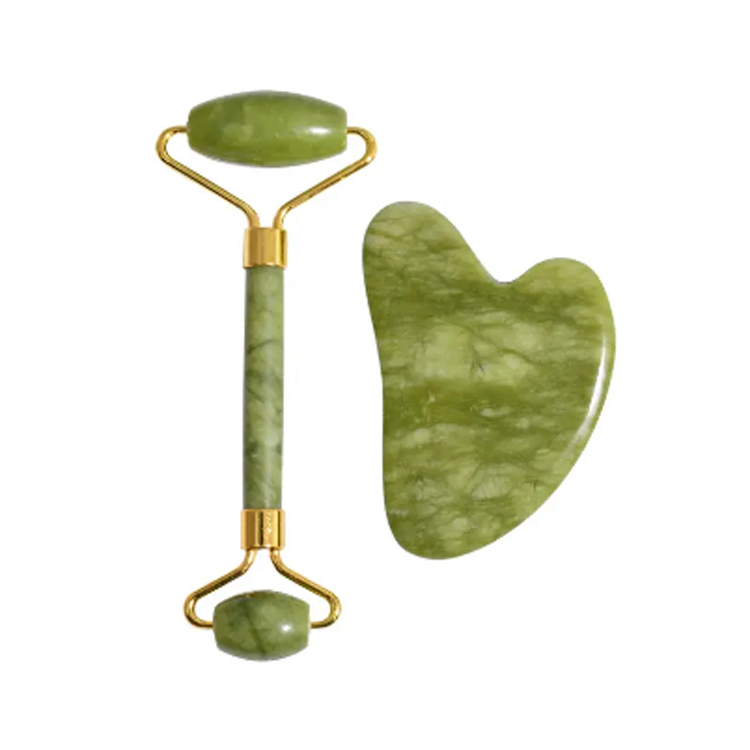 Yüksək keyfiyyətli üz masajçı təbii gua sha yaşıl jade roller