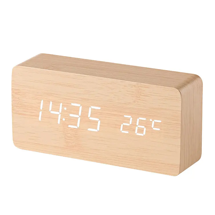 Aşağı Qiymət Ekran USB Wood LED rəqəmsal masa saatı
