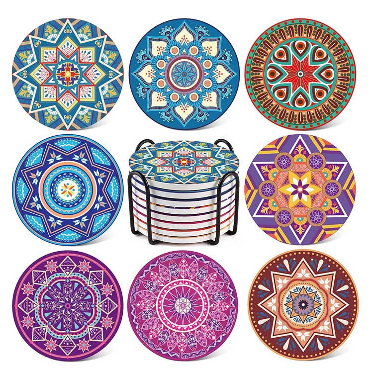 Mandala Style Absorbent Seramik İçki Altlıqları Dəsti