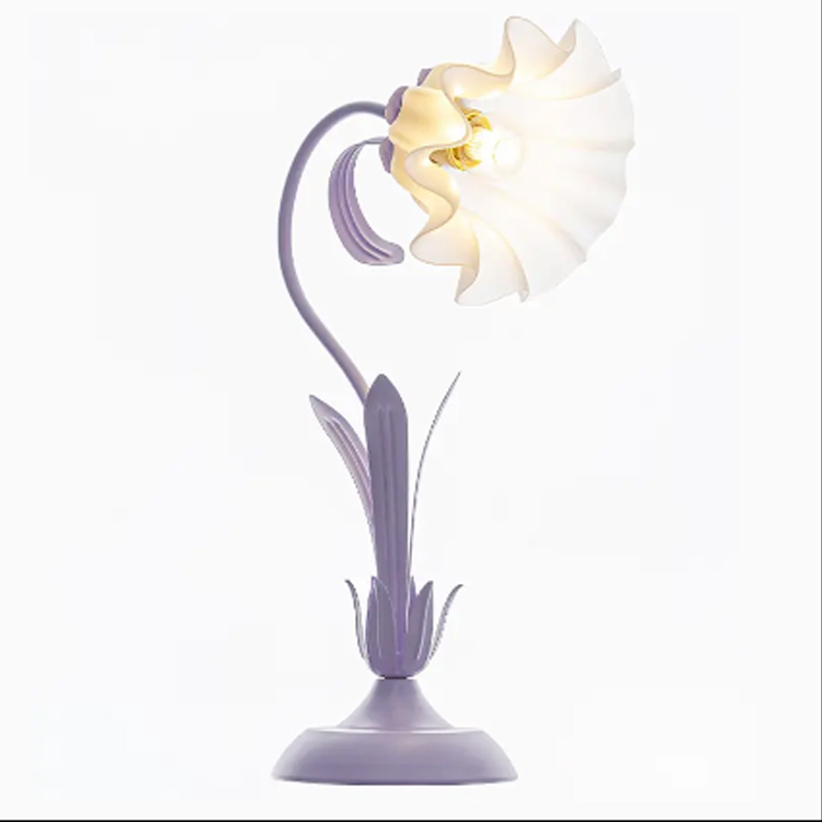 Retro Unikal Şüşə Çiçəkli Qonaq Komidin Stolüstü Lampa